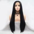 24" Lace Front Synthetic Wig in Black, Long Straight