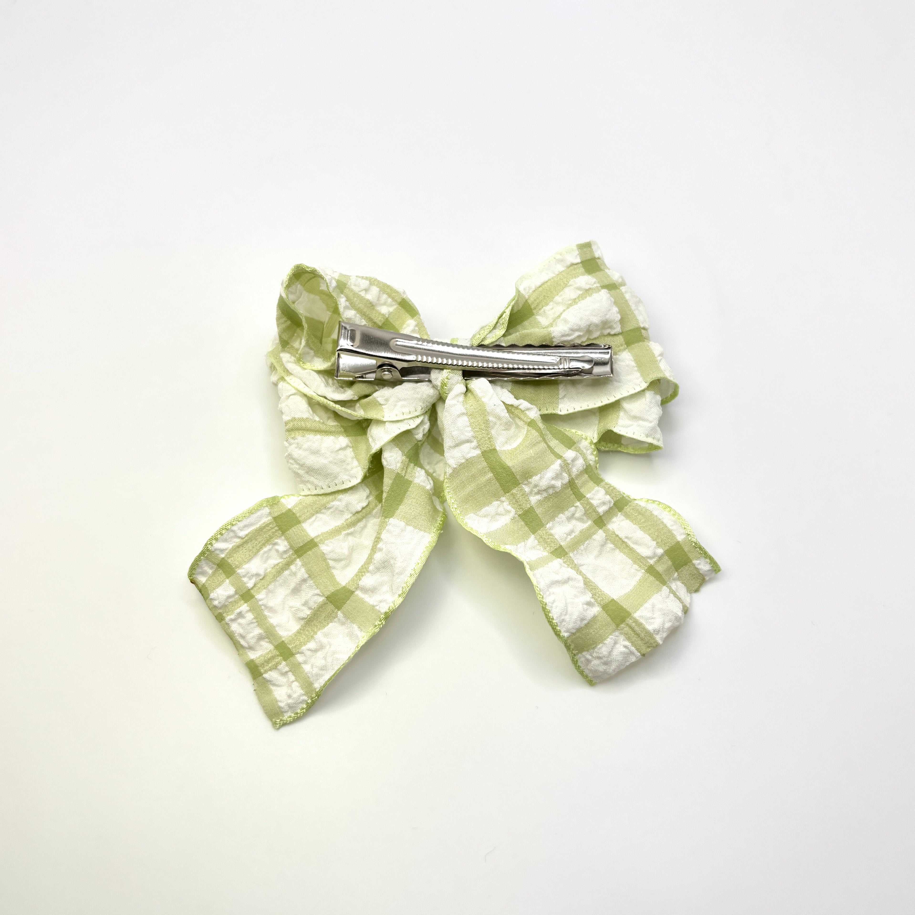 Green Gingham Spring Double Bow