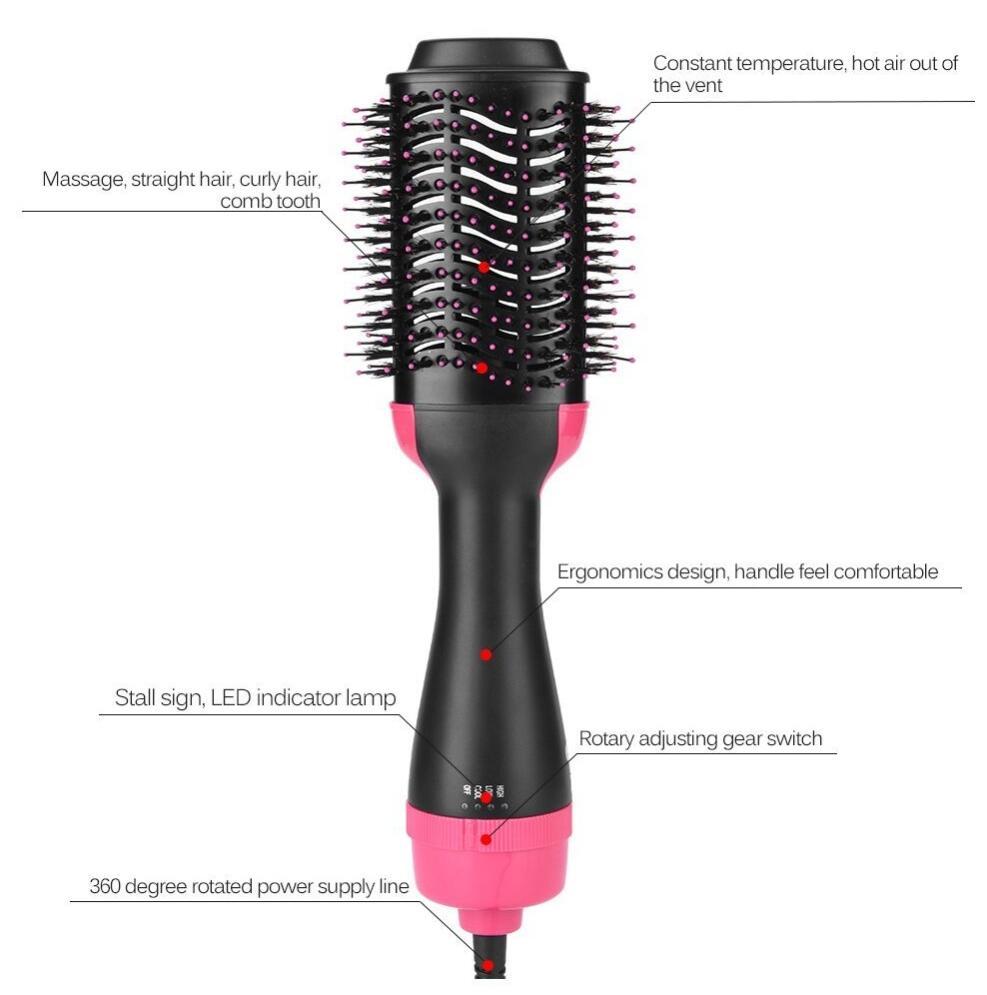 One-Step Electric Hair Dryer & Styler Hot Air Brush with Massage Bristles, Constant Temperature Airflow, Ergonomic Handle, Rotary Heat Settings & 360° Swivel Cord for Volumizing, Straightening, Smoothing, Curling & Salon Blowouts