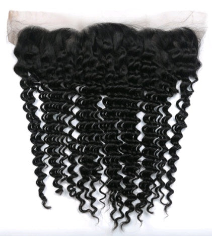 13x4 deep wave human hair lace frontal in natural black with curly texture, ear-to-ear transparent lace closure for wigs, sew-ins and protective hairstyles