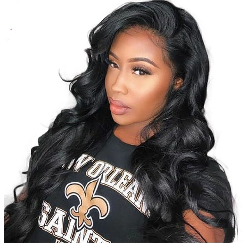 Black big wave wig high-grade chemical fiber front lace head cover