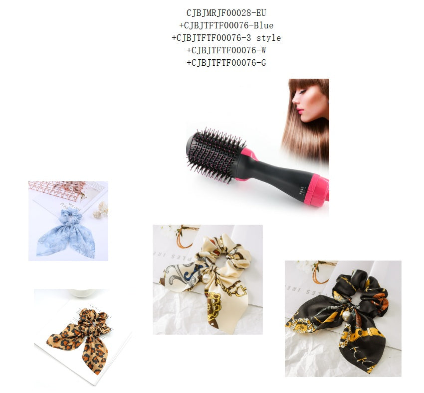 One-Step Electric Hair Dryer & Styler Hot Air Brush with Black and Pink Oval Brush, Nylon Bristles, Volumizing Blow Dryer Brush, Hair Straightener & Smoothing Styler for Fast Drying, Frizz Control and Salon-Style Blowouts at Home with Decorative Hair Scrunchies and Hair Accessories