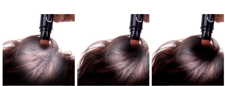 Three stages of a hair mask application on a person's hair with a brush.