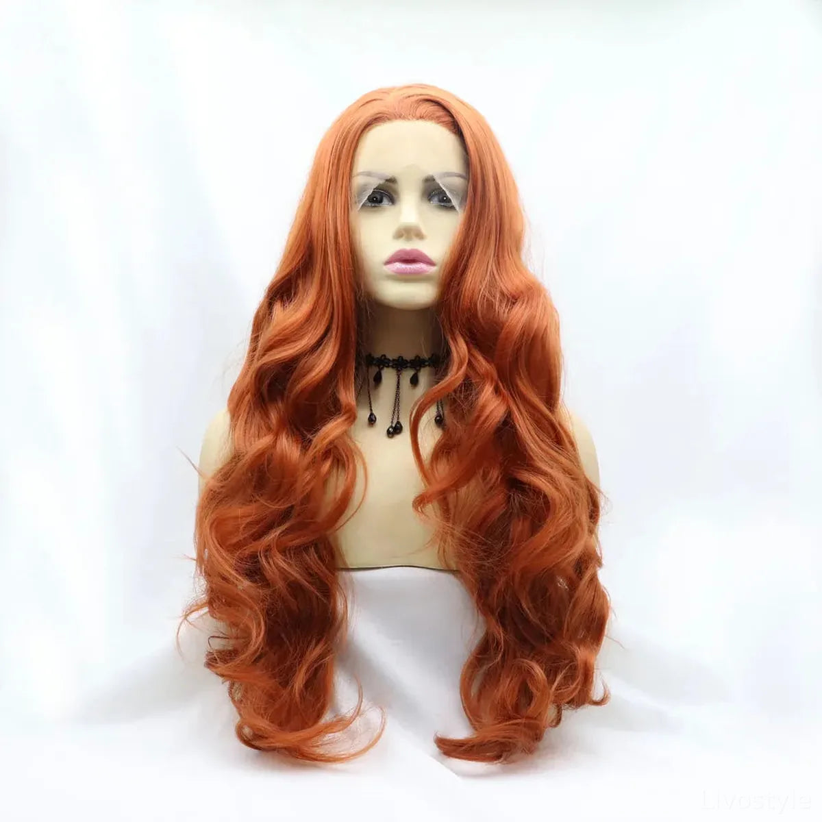 24" Lace Front Synthetic Wig in Ginger, Long Wavy