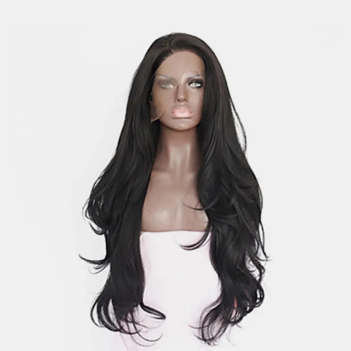 24" Lace Front Synthetic Wig in Black, Long Wavy