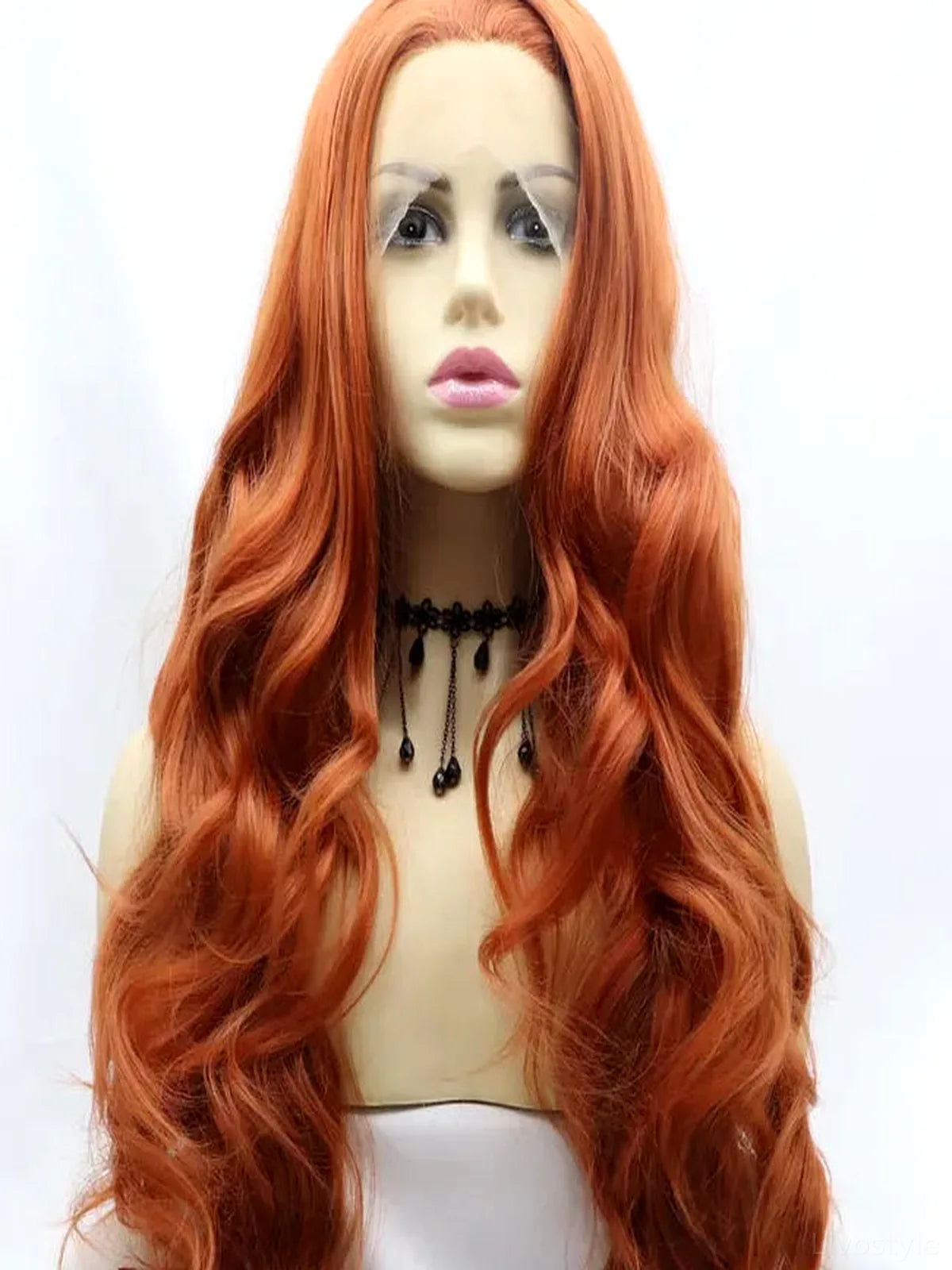 24" Lace Front Synthetic Wig in Ginger, Long Wavy