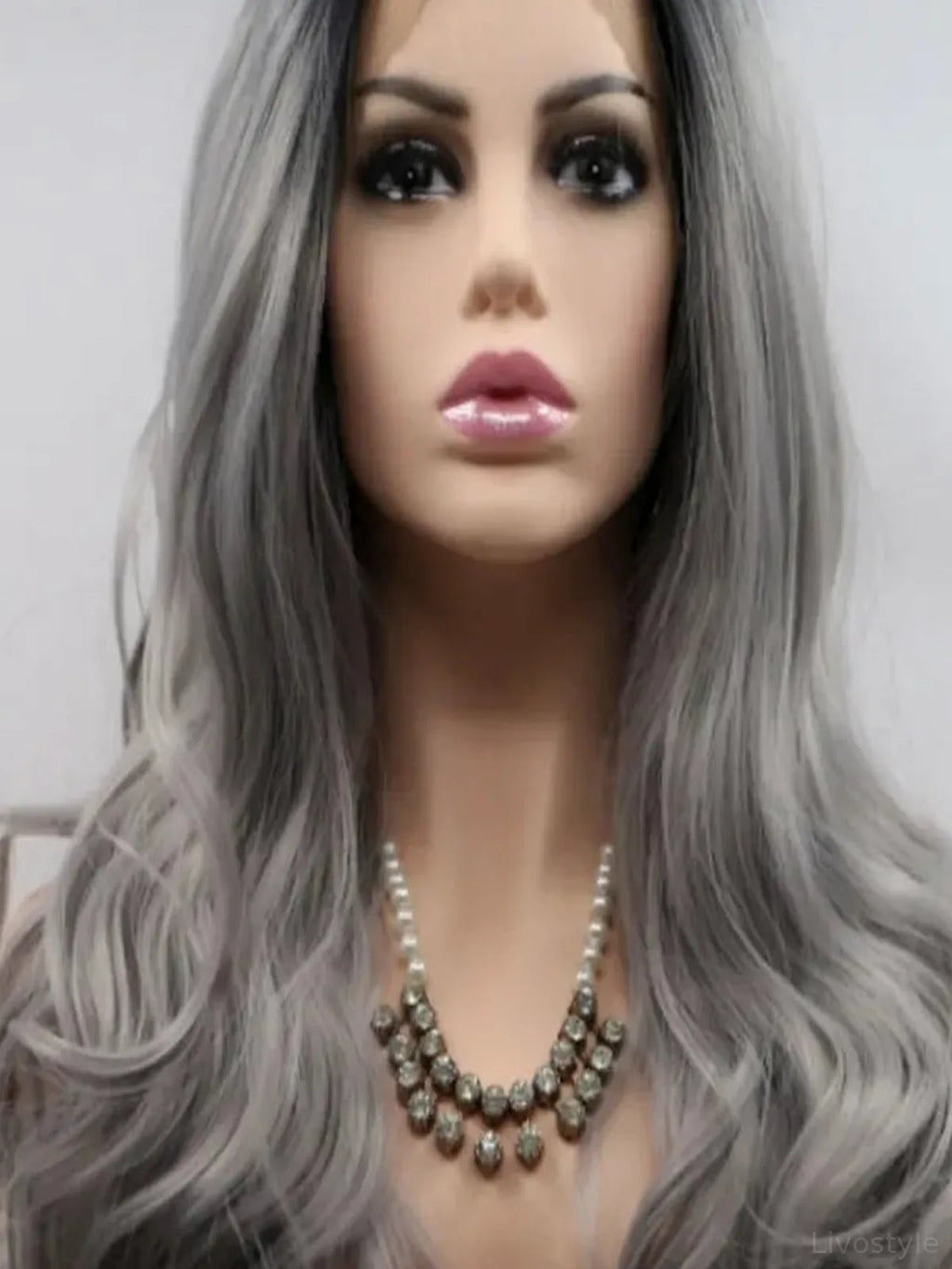 24" Lace Front Synthetic Wig in Grey Ombre, Long Wavy