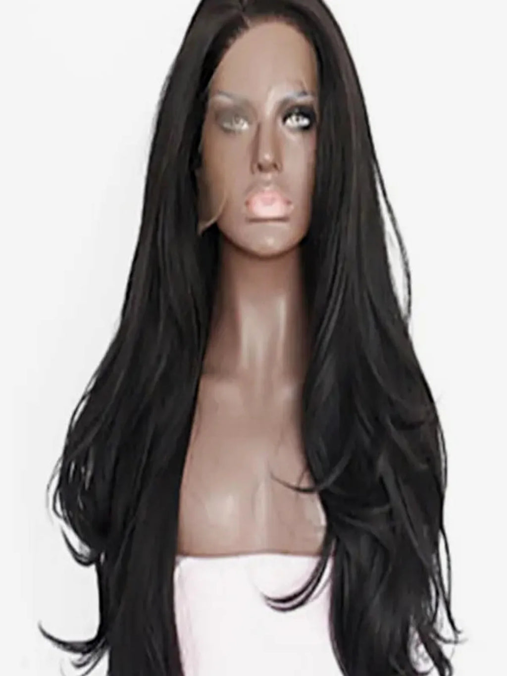 24" Lace Front Synthetic Wig in Black, Long Wavy