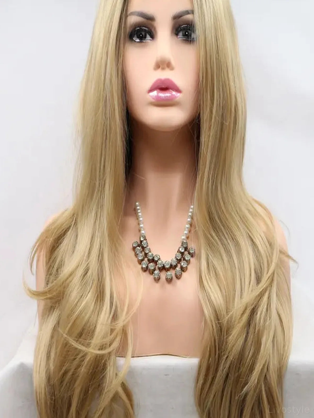 24" Lace Front Synthetic Wig in Honey Blonde, Long Wavy