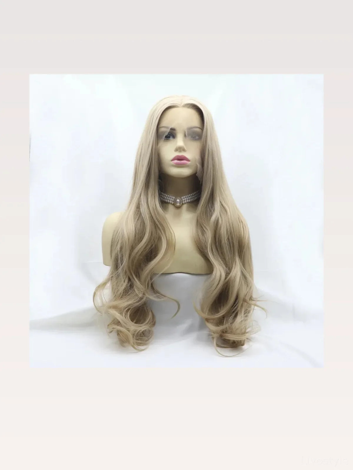 24" Lace Front Synthetic Wig in Ash Blonde, Long Wavy