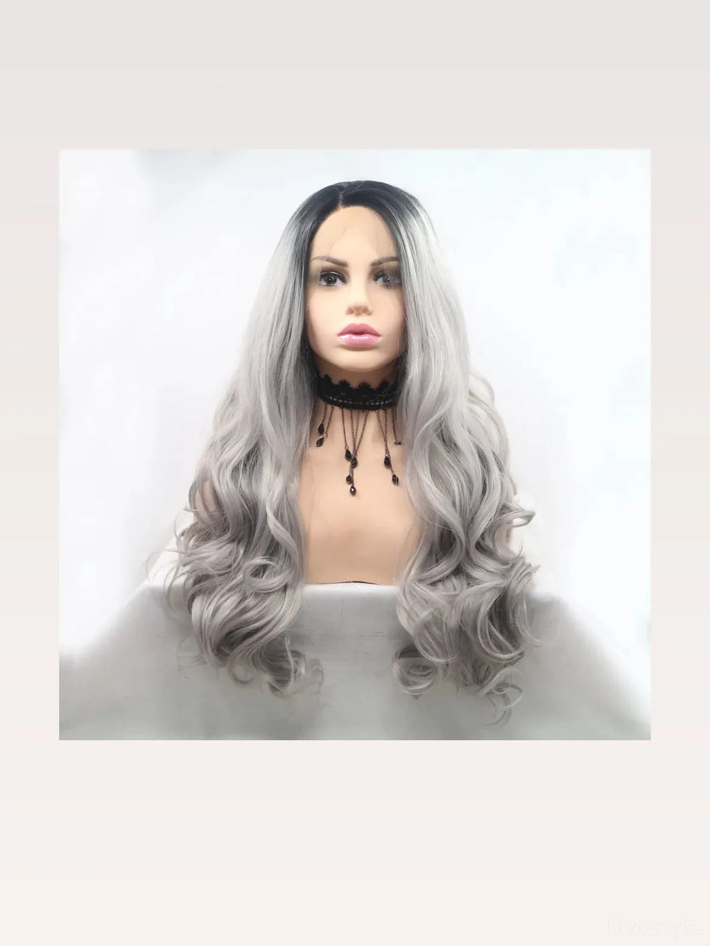 24" Lace Front Synthetic Wig in Black Ombre, Long Wavy