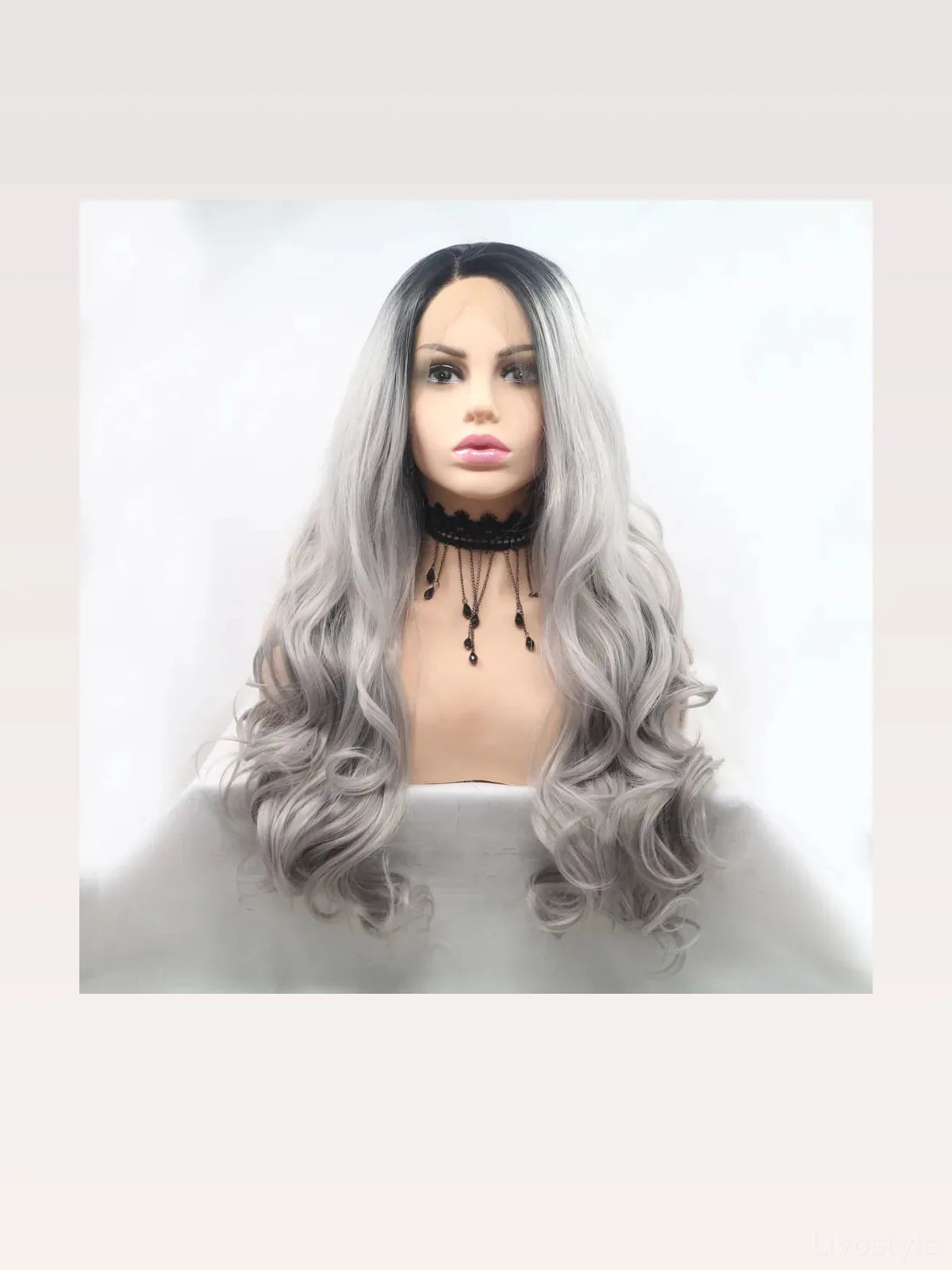 24" Lace Front Synthetic Wig in Black Ombre, Long Wavy