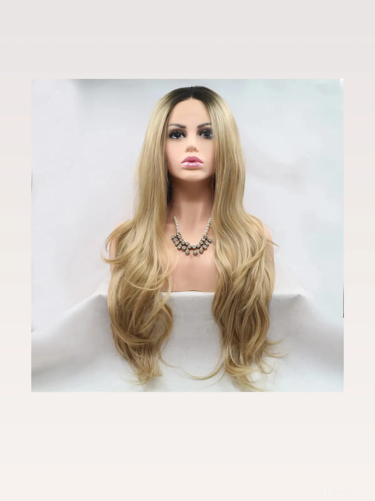 24" Lace Front Synthetic Wig in Honey Blonde, Long Wavy