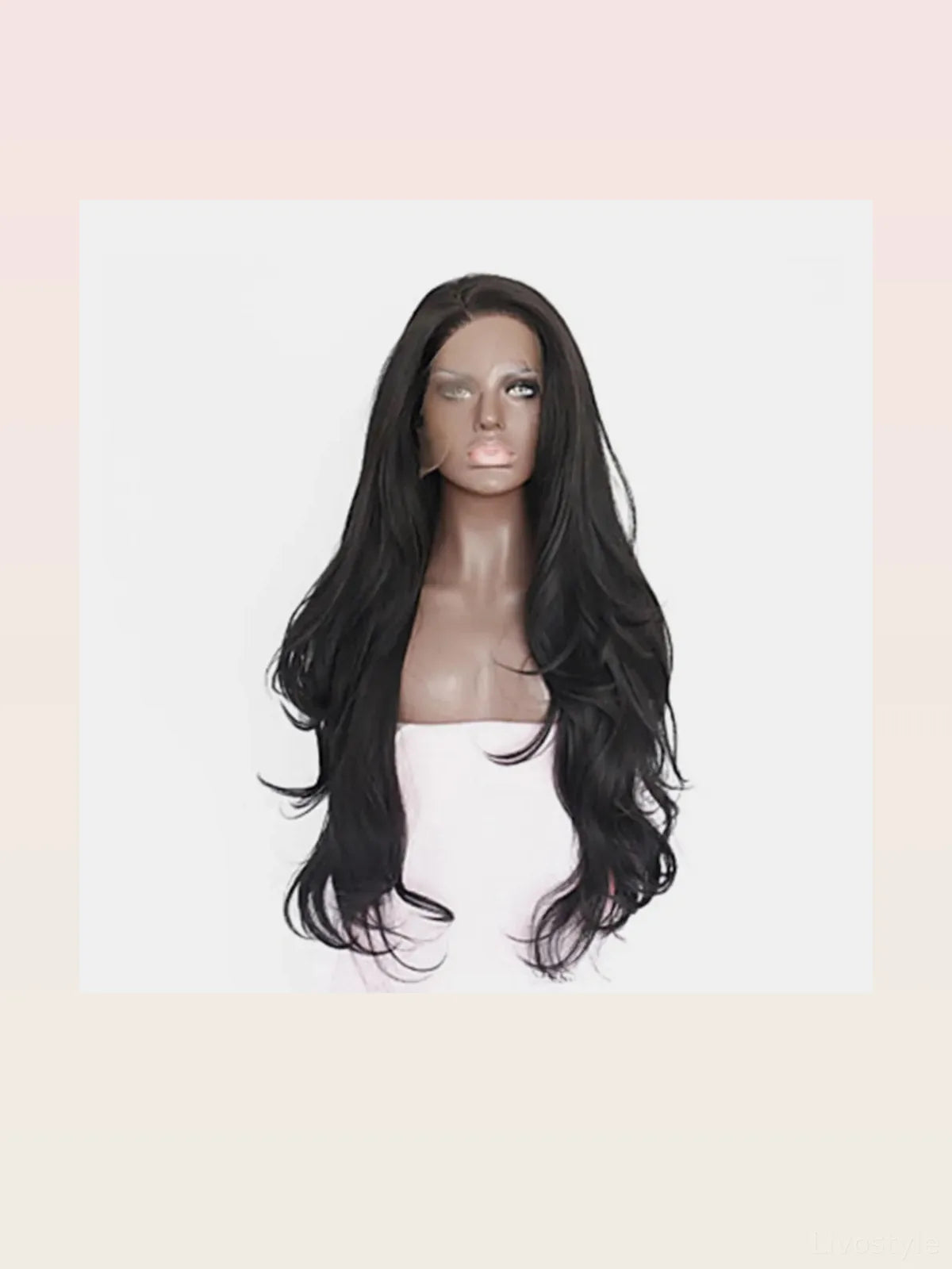 24" Lace Front Synthetic Wig in Black, Long Wavy