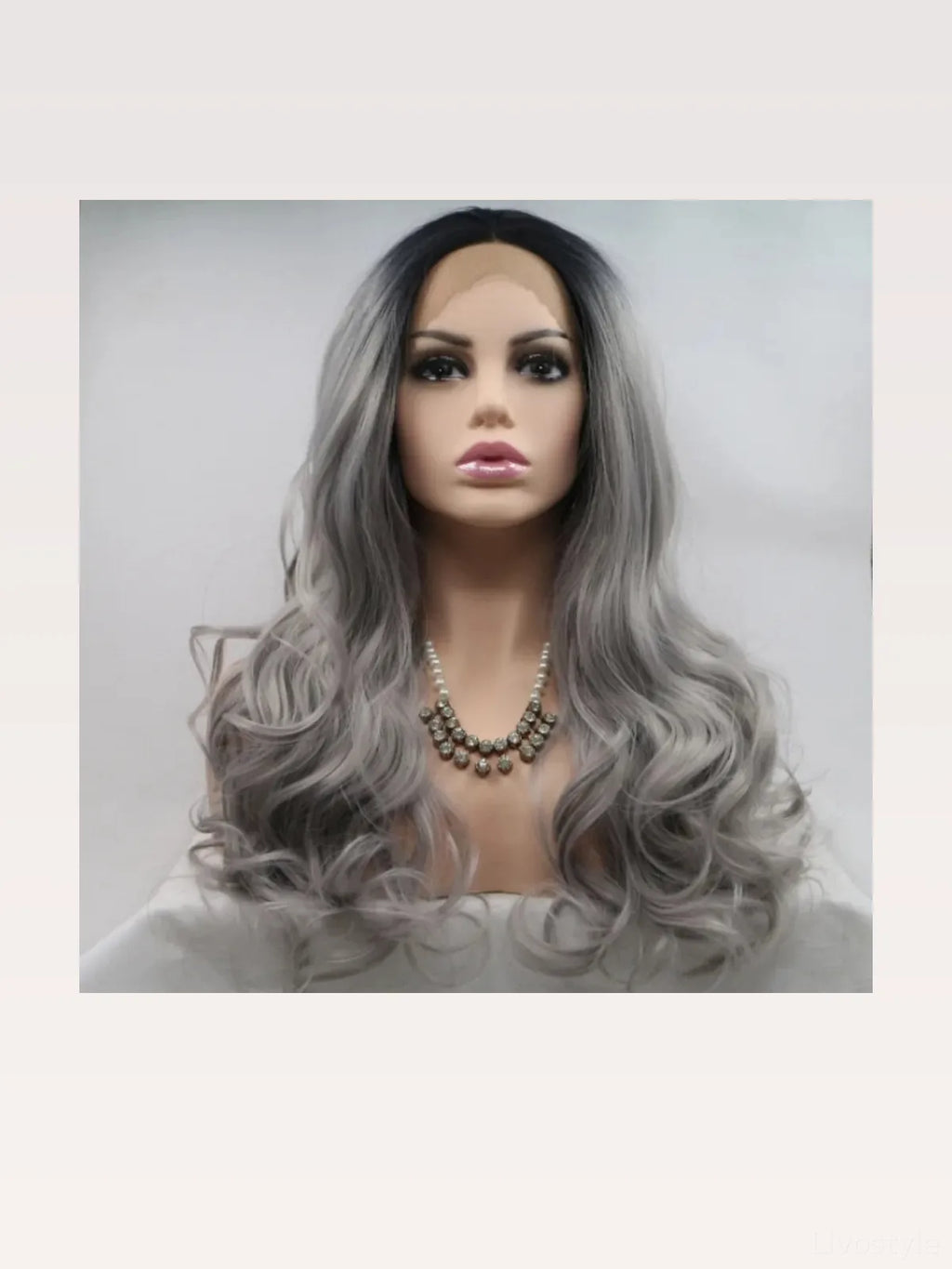 24" Lace Front Synthetic Wig in Grey Ombre, Long Wavy