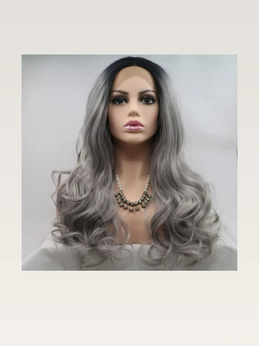 24" Lace Front Synthetic Wig in Grey Ombre, Long Wavy