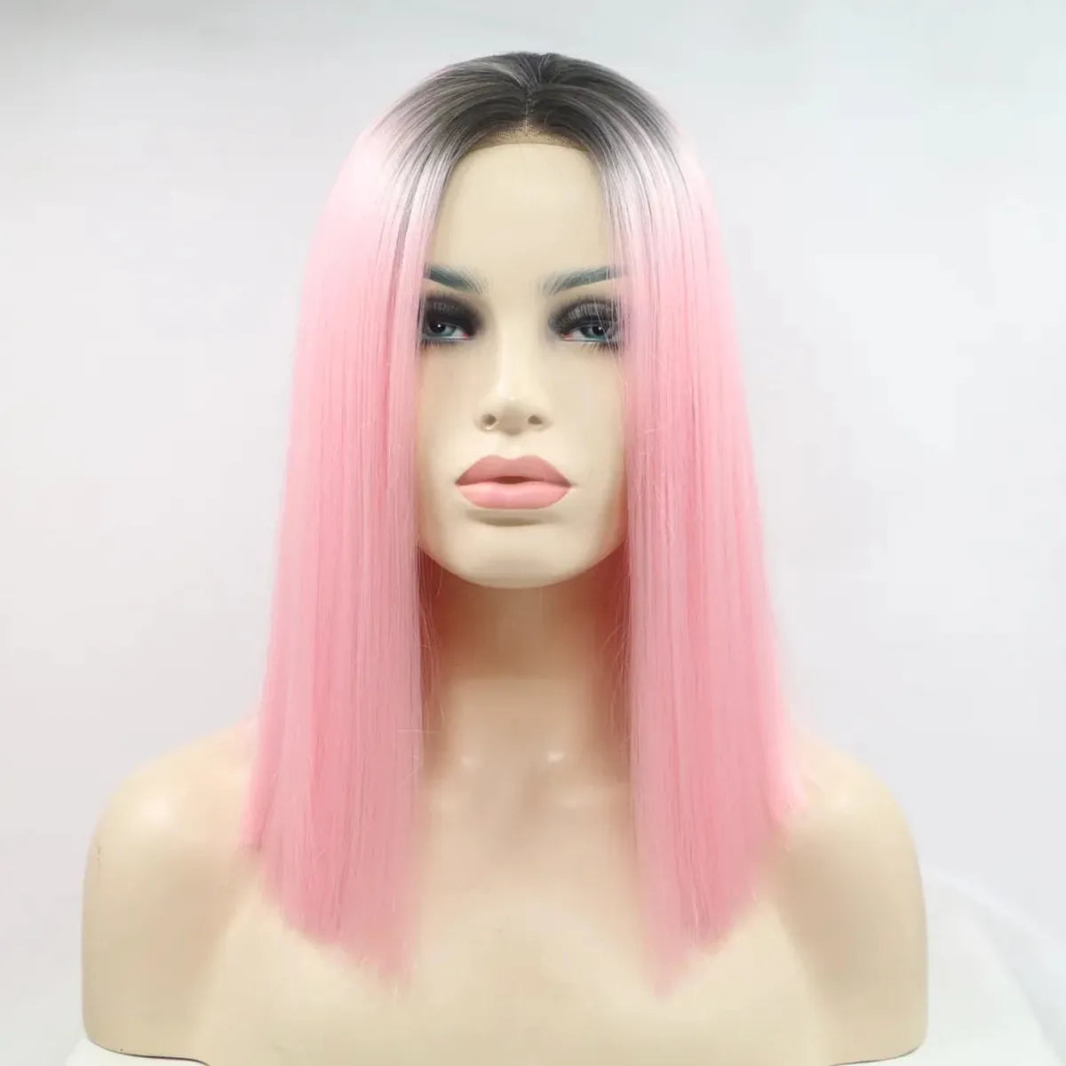 12" Lace Front Synthetic Wig in Pink Ombre, Mid-Length