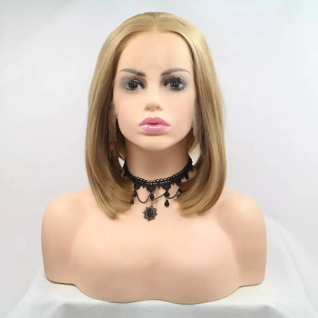 12" Lace Front Synthetic Wig in Blonde, Mid-Length Straight