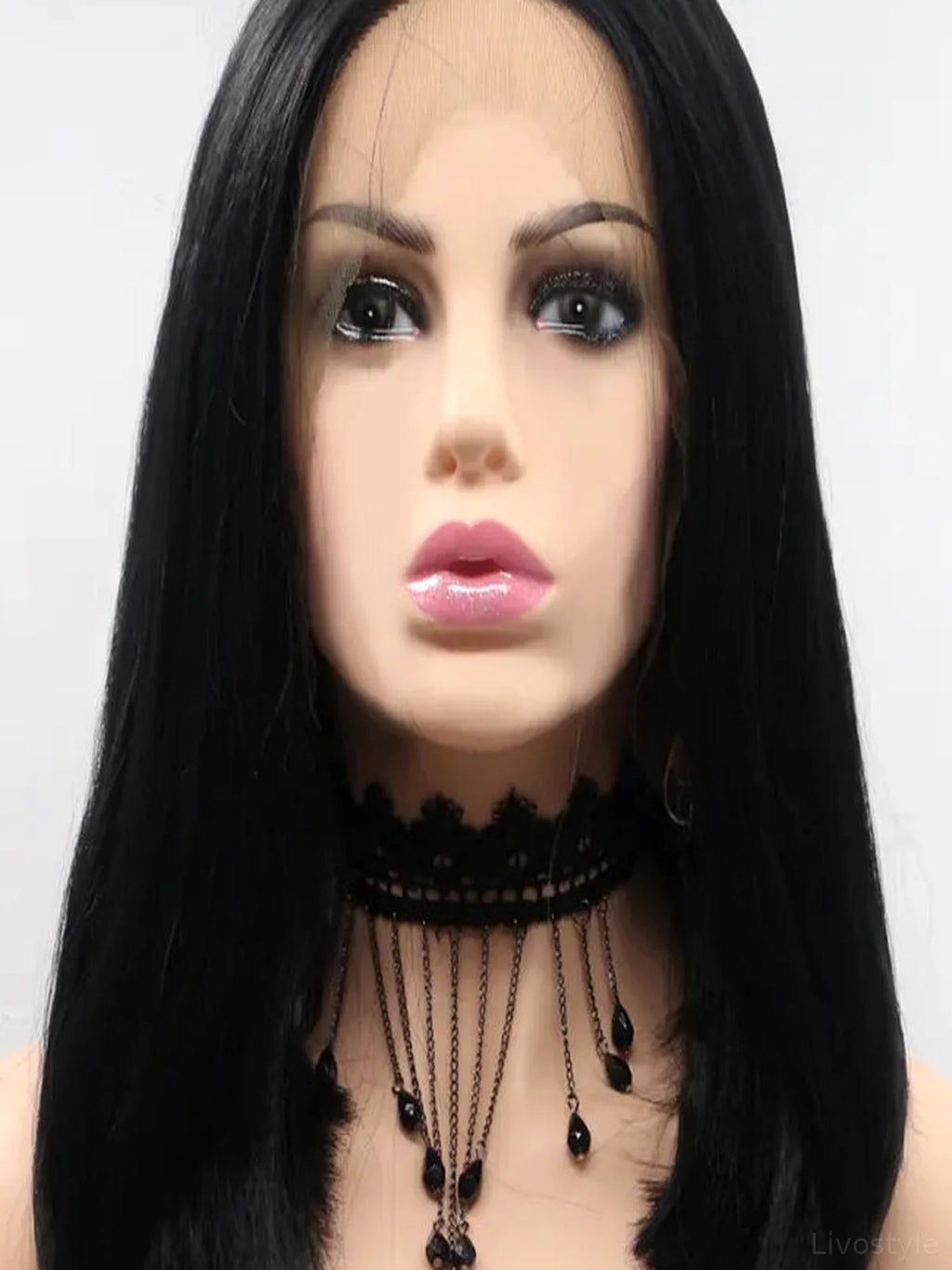 12" Lace Front Synthetic Wig in Black, Mid-Length Straight