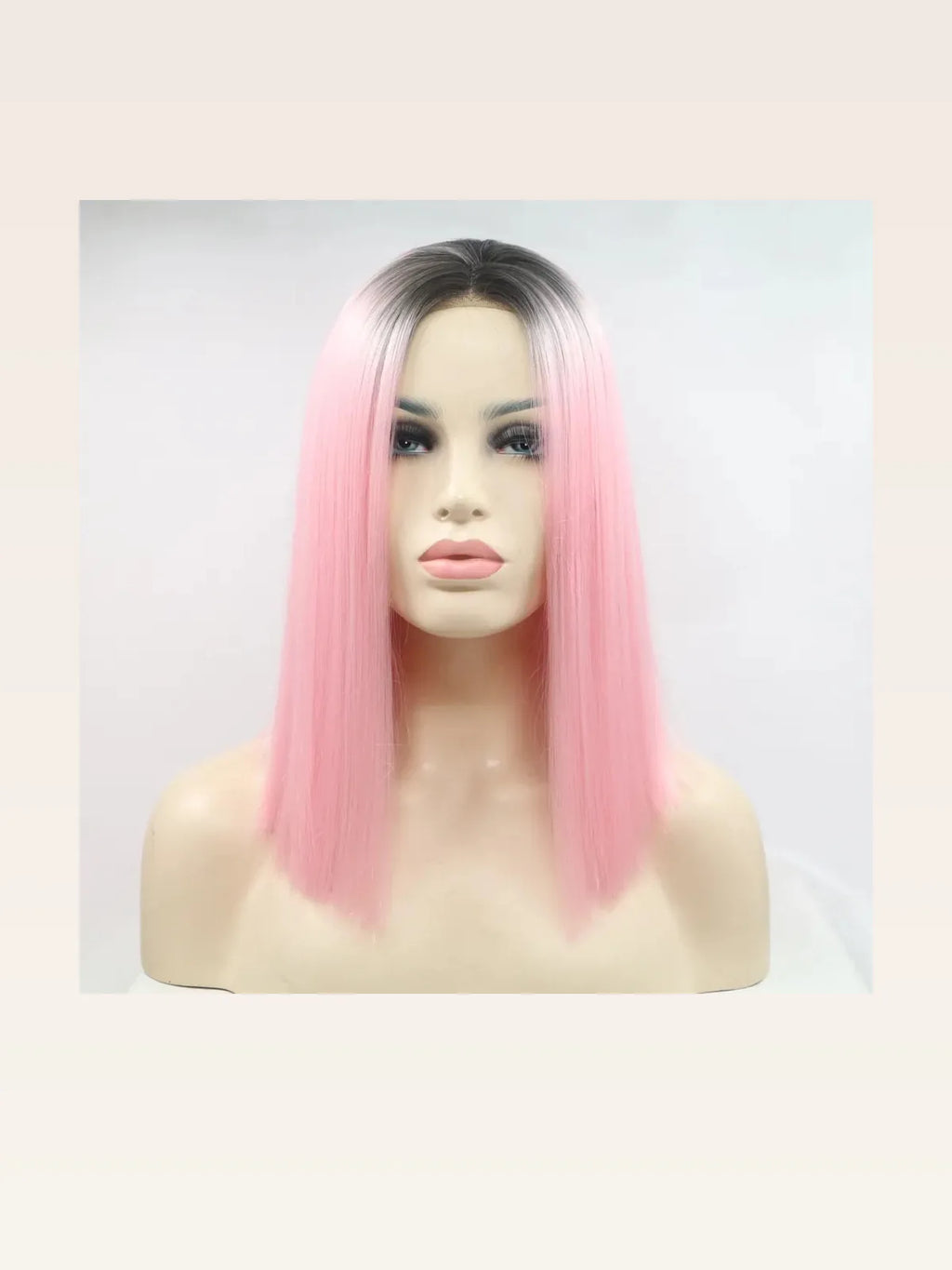 12" Lace Front Synthetic Wig in Pink Ombre, Mid-Length