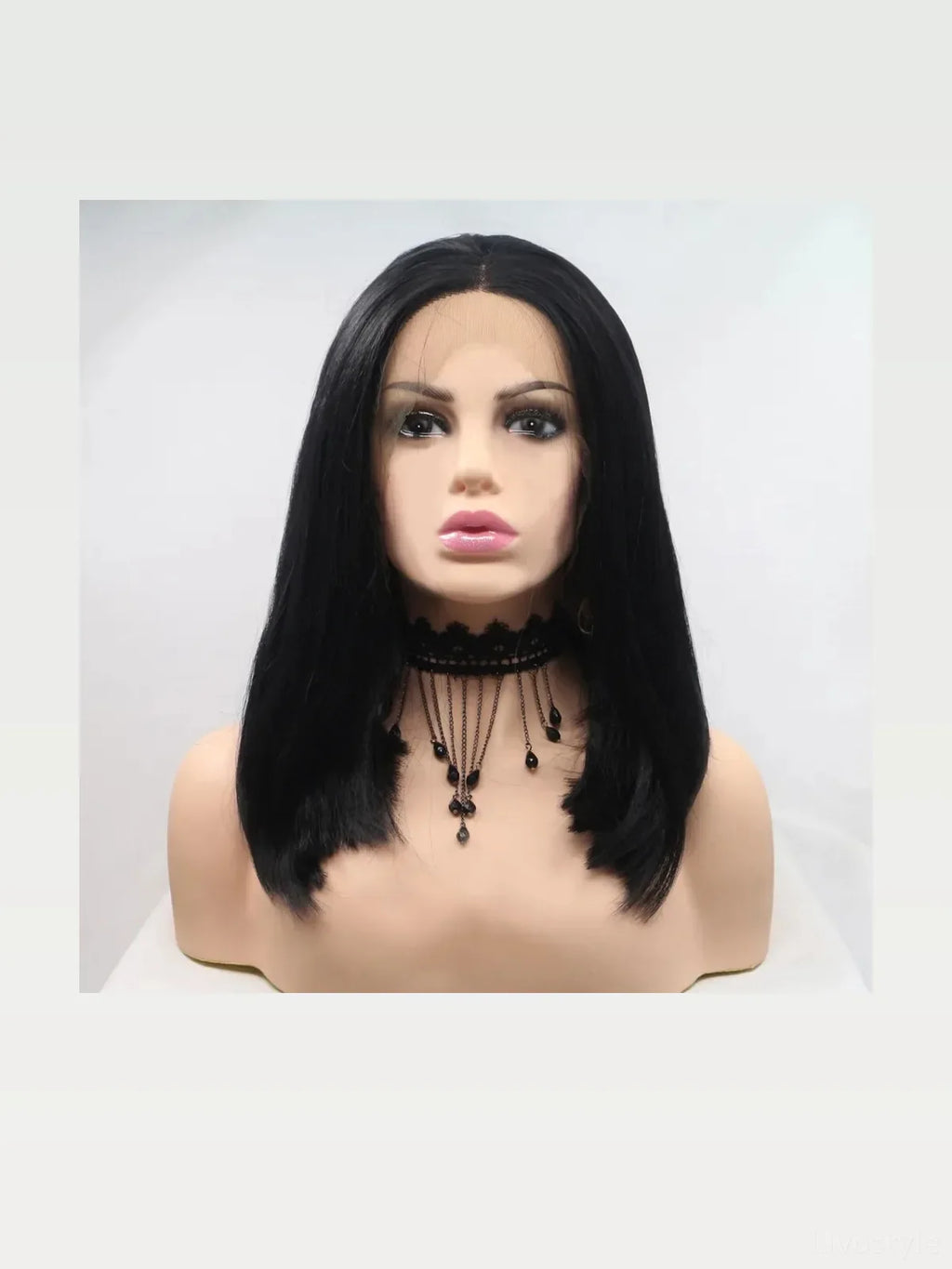 12" Lace Front Synthetic Wig in Black, Mid-Length Straight