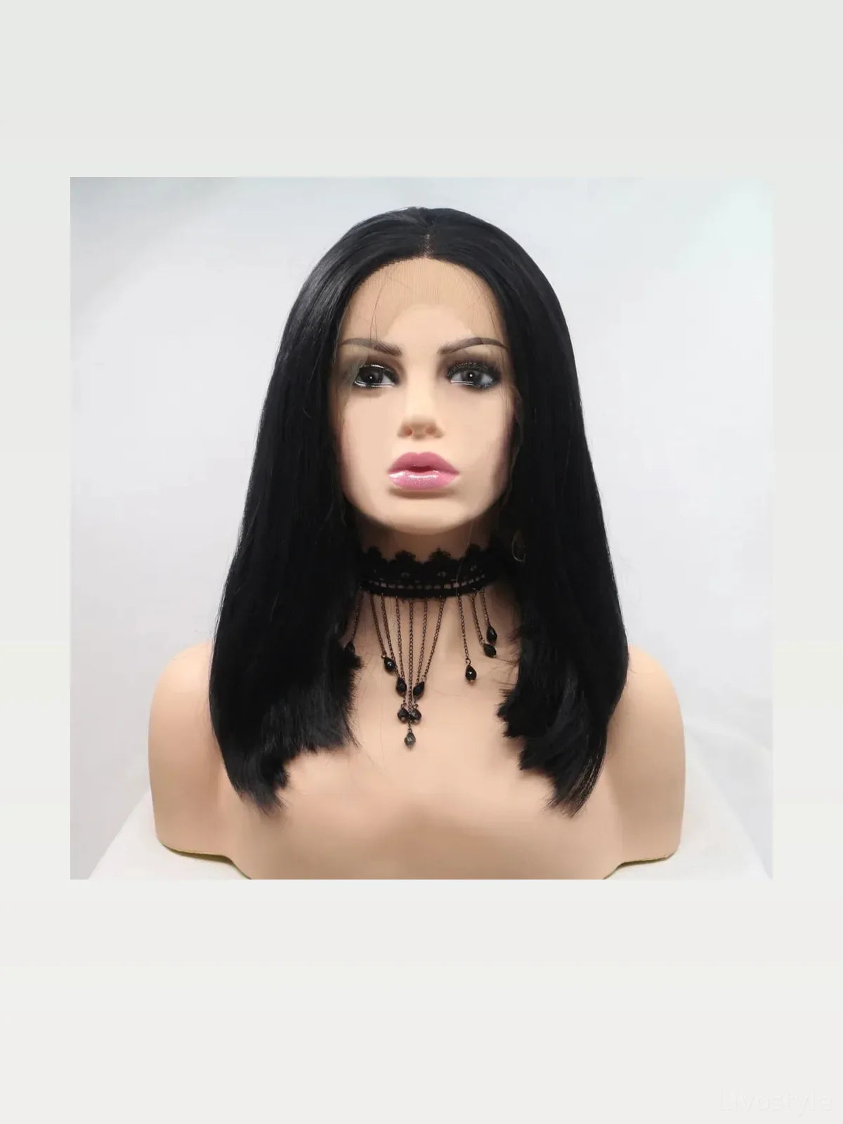 12" Lace Front Synthetic Wig in Black, Mid-Length Straight