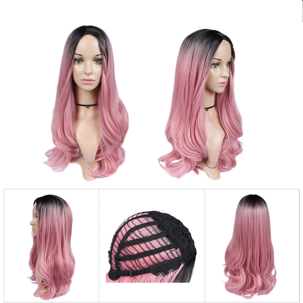 Blonde Ombre Long Curly Wig  Black Root