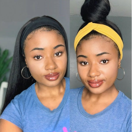 Long black straight lace front wig with natural middle part, silky high-temperature synthetic fiber, realistic hairline, soft fluffy volume and versatile styling for women.