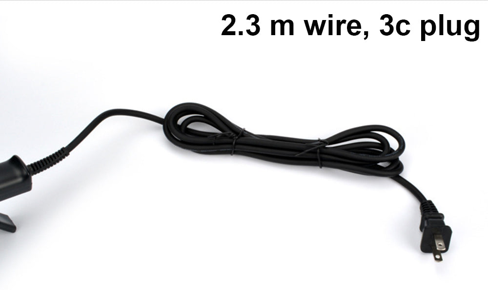 Black 2.3m power cord with US 2-prong plug for steam hair straightener styling iron, replacement electrical cable accessory for professional salon and home hair styling tools on white background