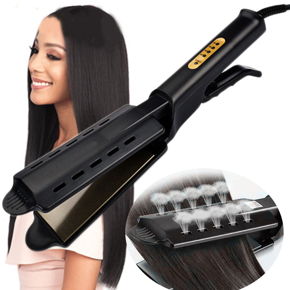 Hair straightener with steam feature on a white background