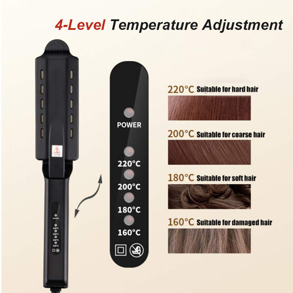 Steam hair straightener with 4 adjustable temperature settings 160°C 180°C 200°C 220°C for damaged, soft, coarse and hard hair types