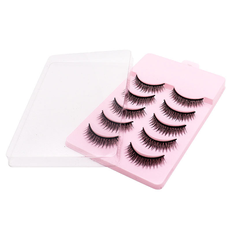 Natural Short Cross False Eyelashes Handmade Black Fake Lashes Makeup Beauty Set with Pink Storage Case