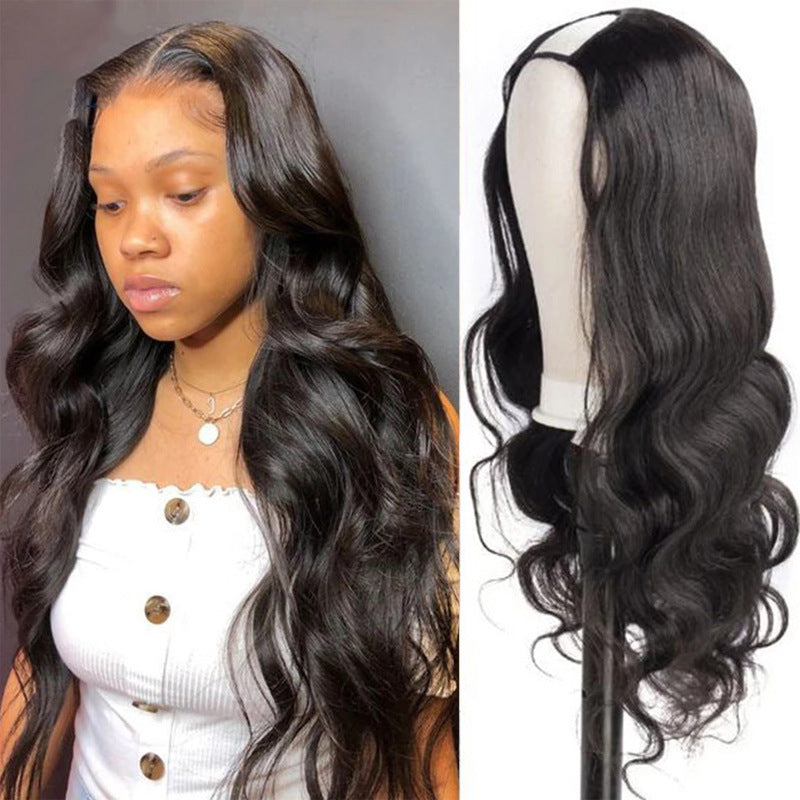 Brazilian Human Hair Body Wave U Part Wig, 150% Density Glueless Natural Black Long Wavy Wig for Women, 8–26 Inch