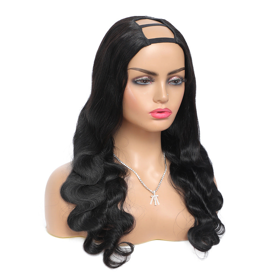Brazilian Human Hair Body Wave U Part Wig, 150% Density Glueless Natural Black Wavy Wig for Women with U-Part Opening for Natural Hair Blending