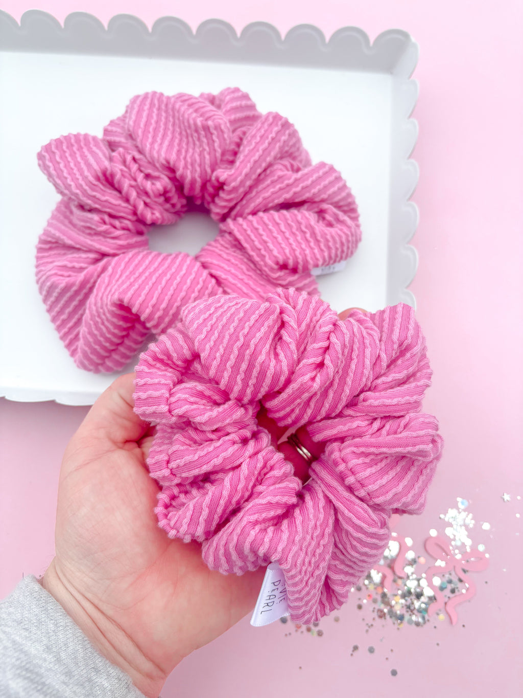 Taffy Pink Ribbed Oversized Scrunchy