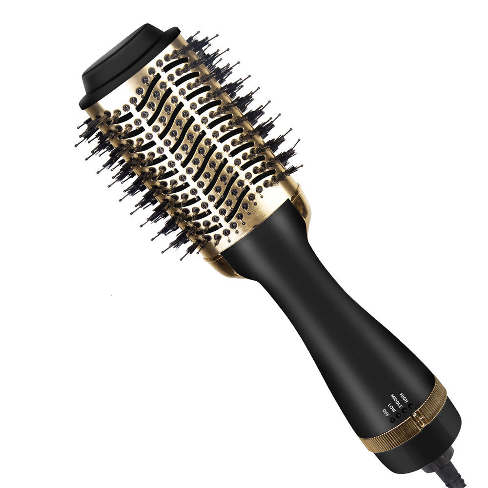 One-Step Electric Hot Air Brush Hair Dryer & Styler in Black and Gold with Oval Bristle Brush for Fast Drying, Volumizing, Straightening, Smoothing, Frizz Control and Salon-Style Blowouts at Home