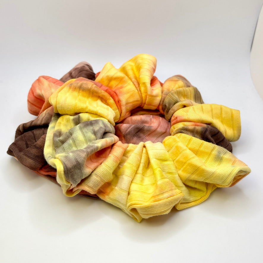 Orange & Yellow Tie Dye Ribbed Scrunchie