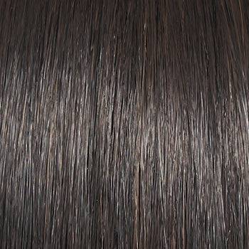 Close-up of dark brown hair texture. Raquel Welch Model Mode Wig