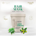 Organic Mimi Long Strong strengthening vegan hair mask 200 ml with amino acid complex, organic olive oil and kukui nut oil for stronger, moisturized, nourished hair, Damask Rose hair care treatment