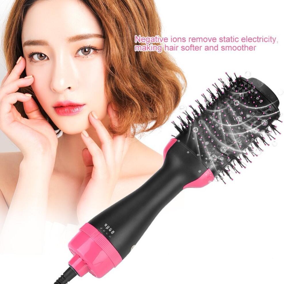 One-Step Electric Hair Dryer & Styler Hot Air Brush in Black and Pink with Negative Ion Technology for Fast Drying, Volumizing, Straightening, Smoothing, Frizz Reduction and Salon-Style Blowouts