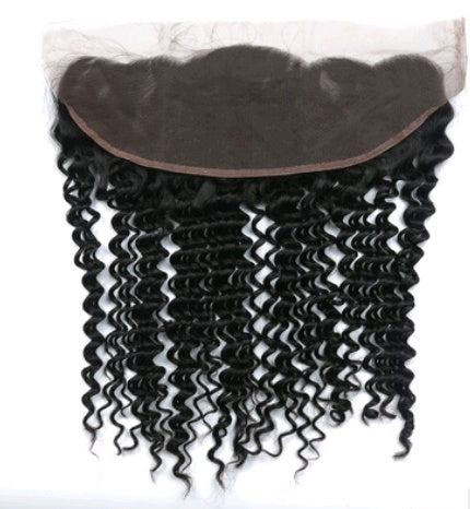 13x4 lace frontal deep wave human hair extension in natural black with curly texture, ear-to-ear transparent lace closure for wigs, sew-ins and protective hairstyles