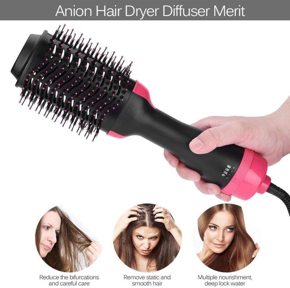 Anion One-Step Hair Dryer & Styler Hot Air Brush with Diffuser Bristles for Fast Drying, Volumizing, Smoothing, Straightening, Frizz Reduction & Salon Blowouts