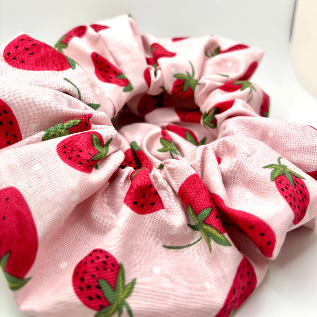 Pink Strawberry Summer Scrunchie