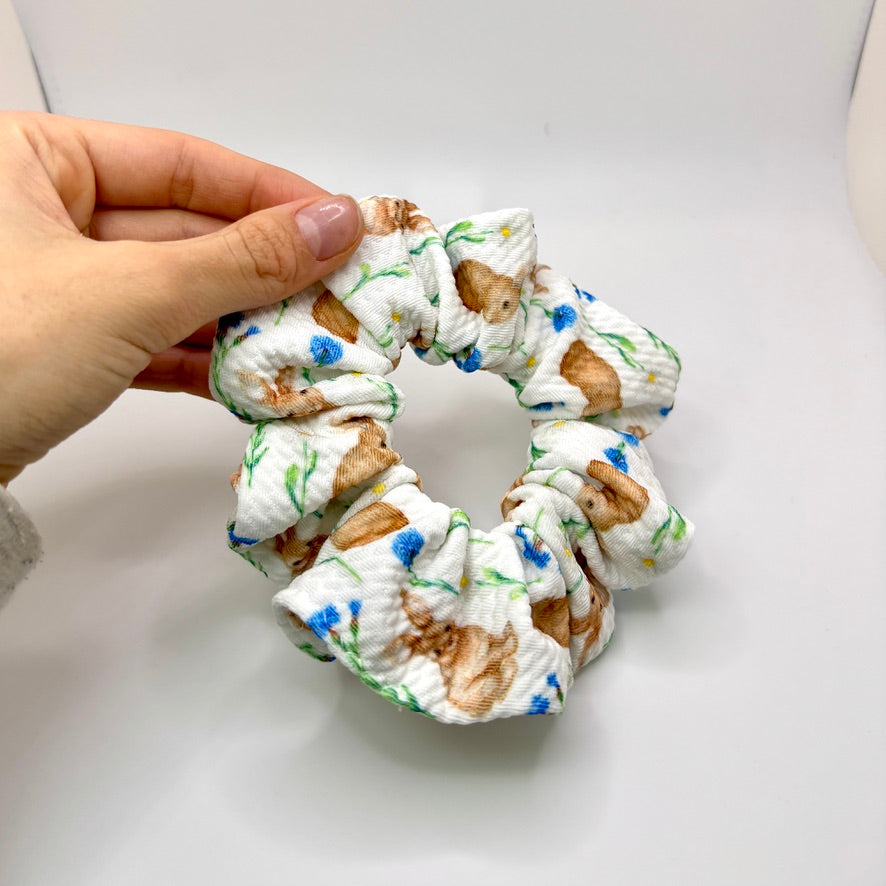 Mini Flowers and Rabbits Spring Bullet Scrunchie