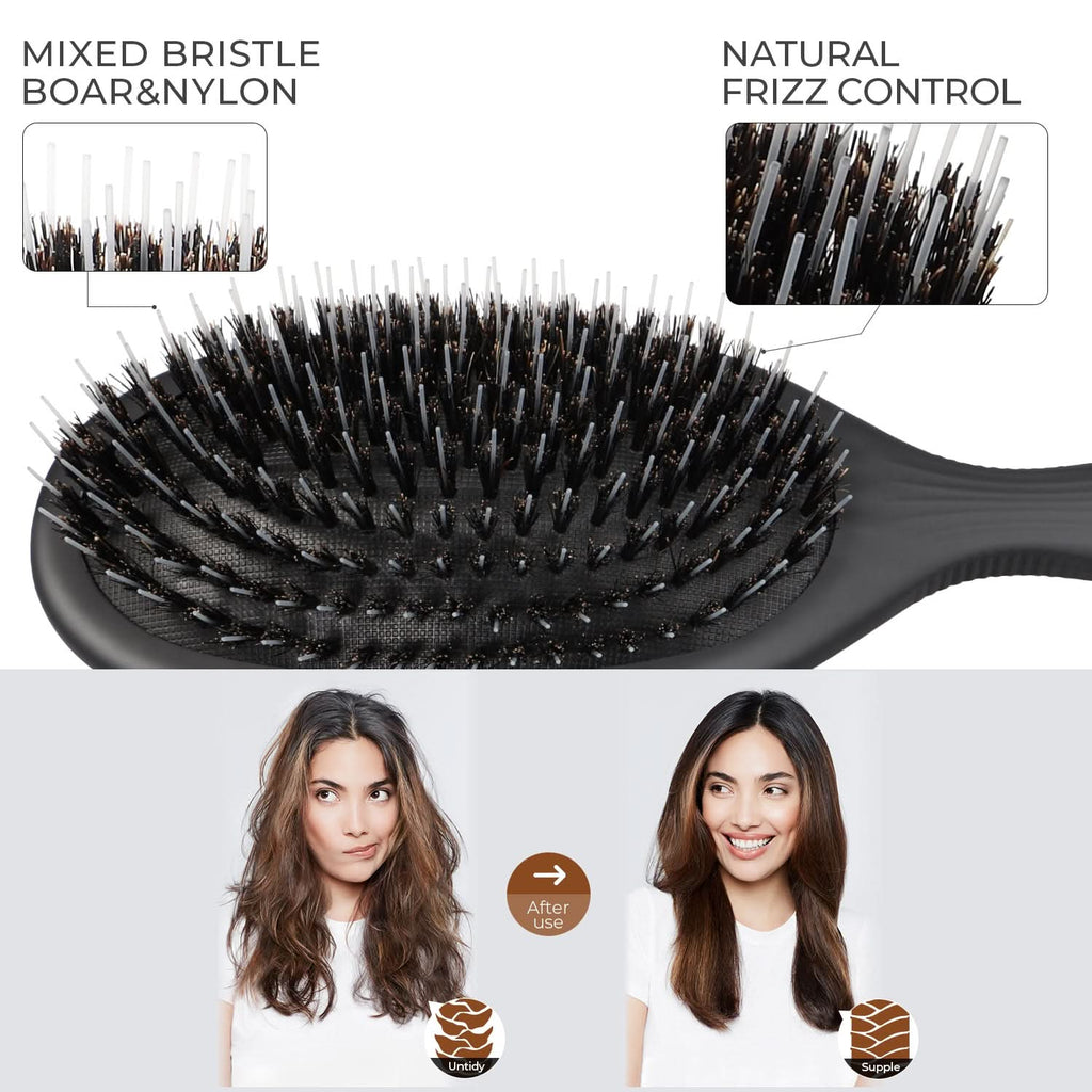 Eagle Fortress Deluxe Boar Bristle Hair Brush - Black
