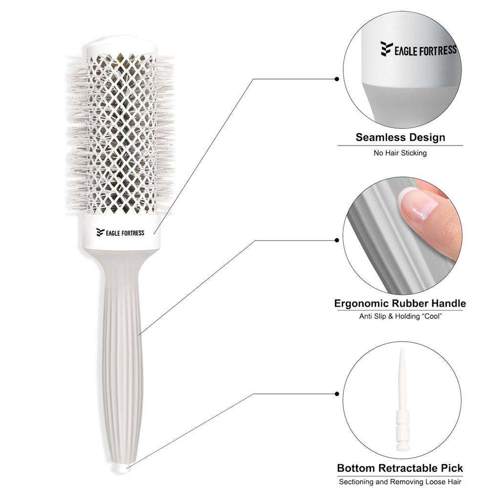Eagle Fortress XL Ceramic + Ionic Round Hair Brush 1.69 in - Grey