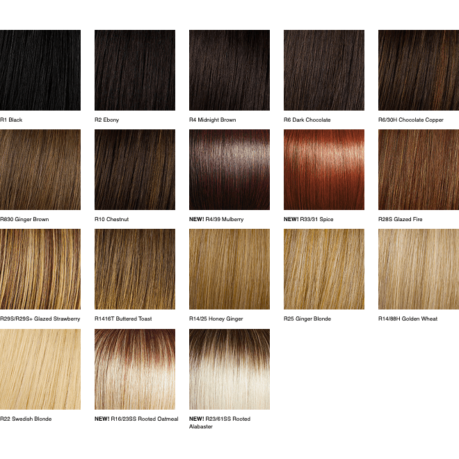 Color chart for hair color shades with corresponding names.