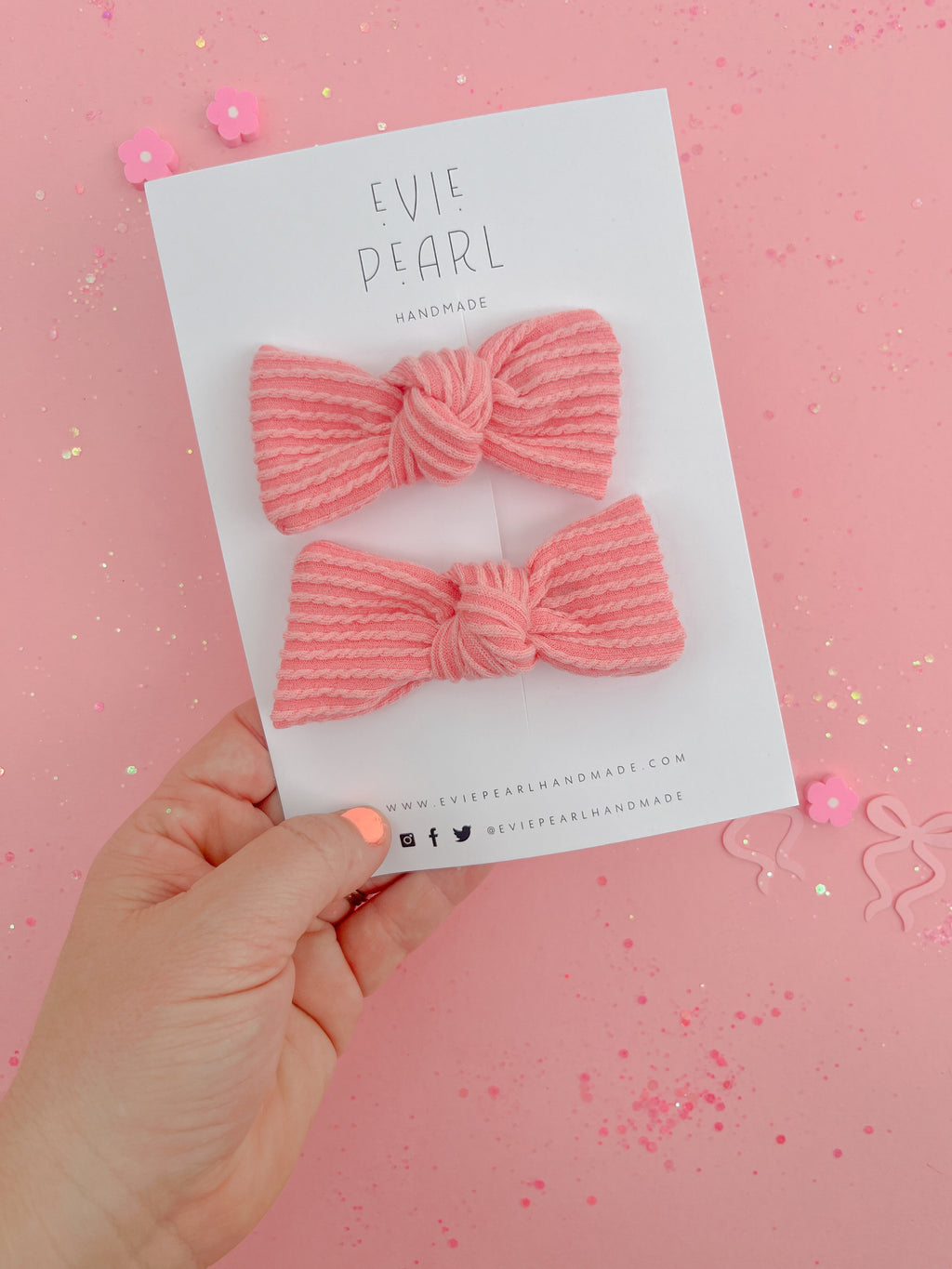 Sunkist Coral Ribbed Knot Bow Pigtails
