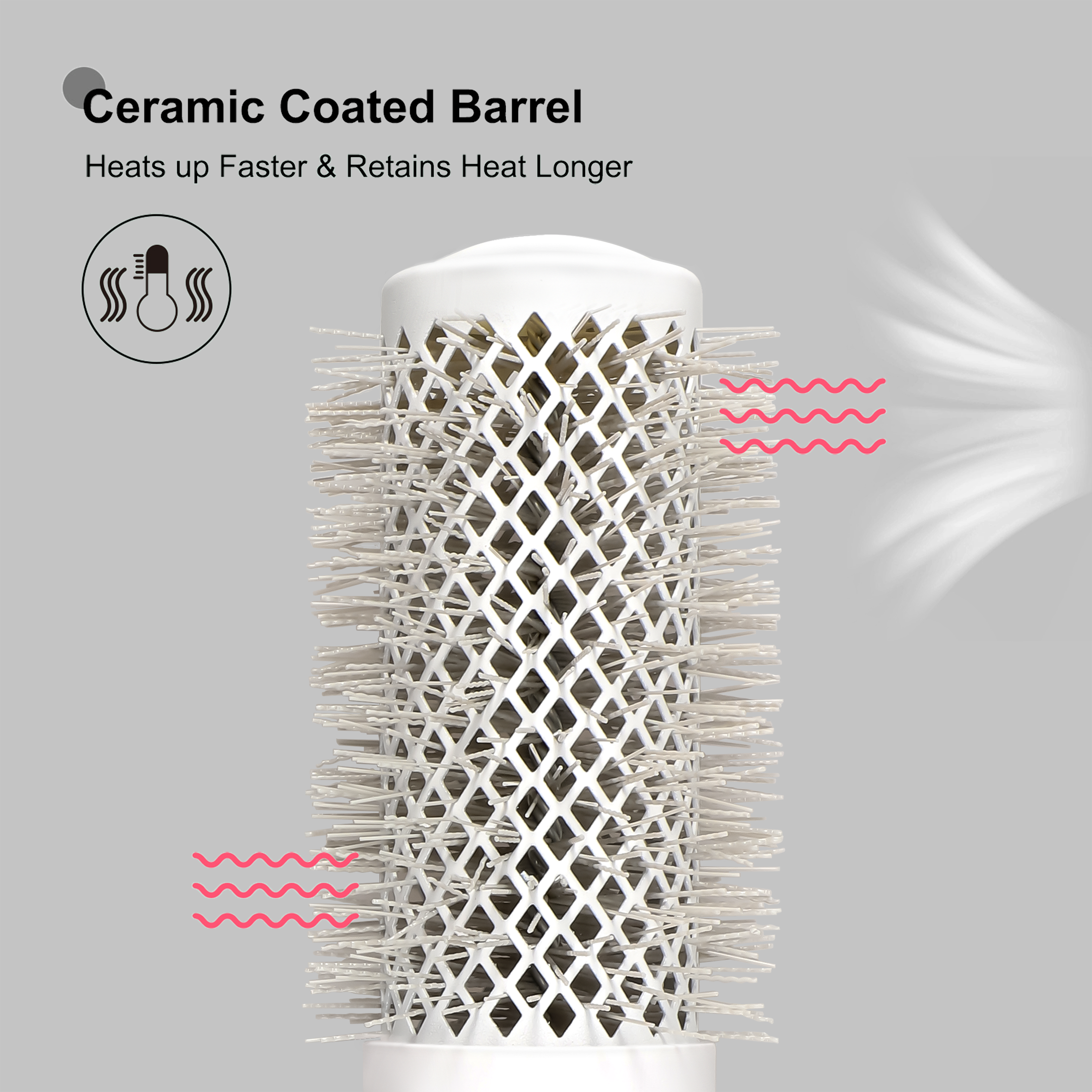 Eagle Fortress XL Ceramic + Ionic Round Hair Brush 1.69 in - Grey
