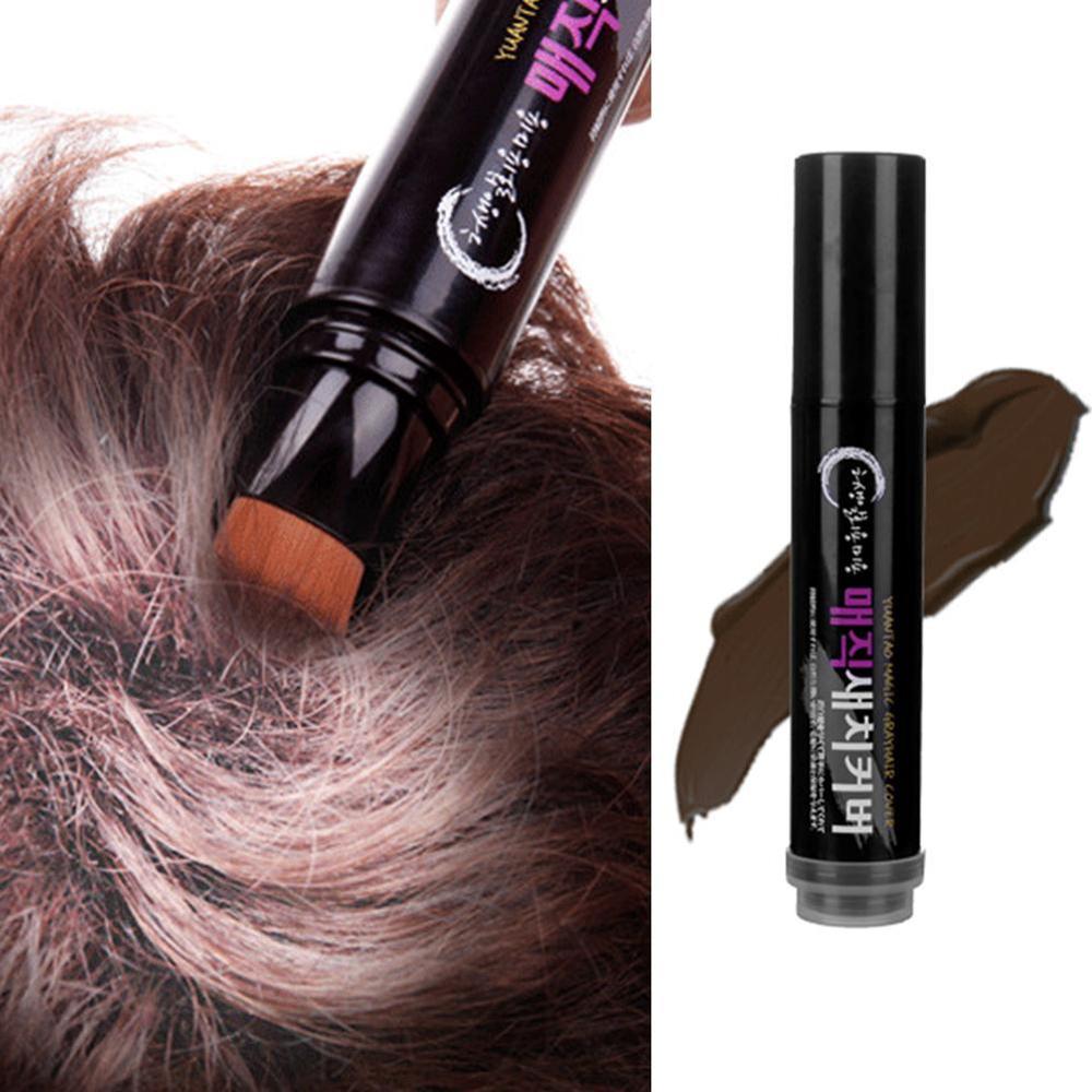 Temporary black brown hair color brush and comb applicator with washable one-time hair dye wax for gray root touch-ups and all hair types by Thai Luxury Hair